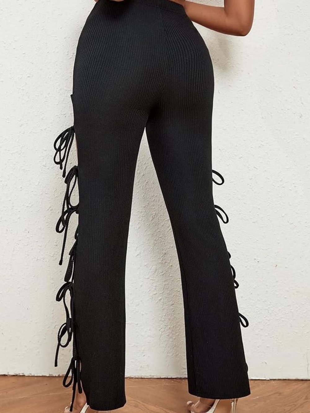 Fashion to Figure Black Ribbed Lace-Up Side Detail Pants